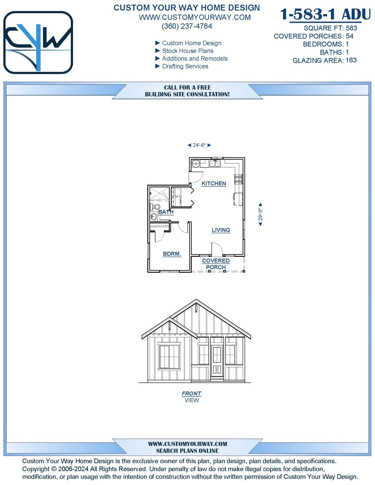 Floor plan less than 600 sq. ft. This 583 sq. ft. ADU house plan is a great tiny home option